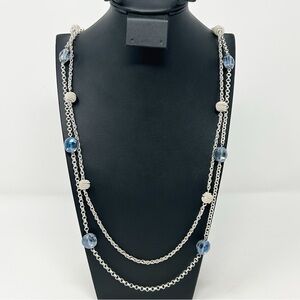 Modern Monet Silver Tone Swirl and Blue Rhinestone Beaded Layered Long Necklace
